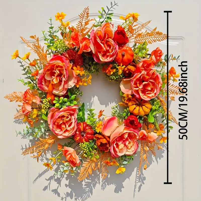 Pumpkin & Peony Halloween Wreath