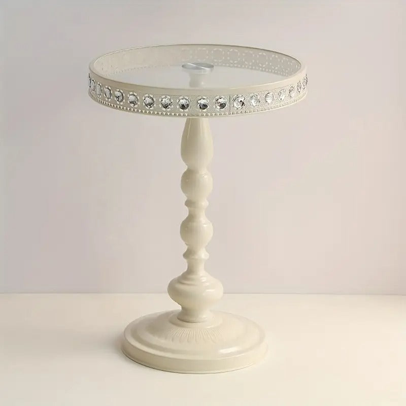 Corner Table Round Minimalist Side Table (White + Lace)