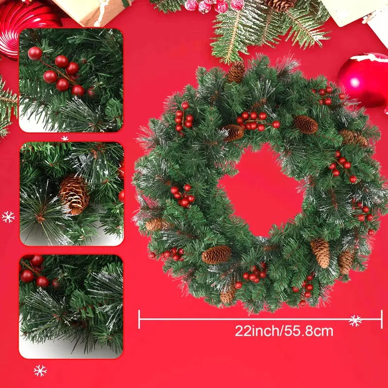 Classic Christmas Wreath with Pine Cones and Berries