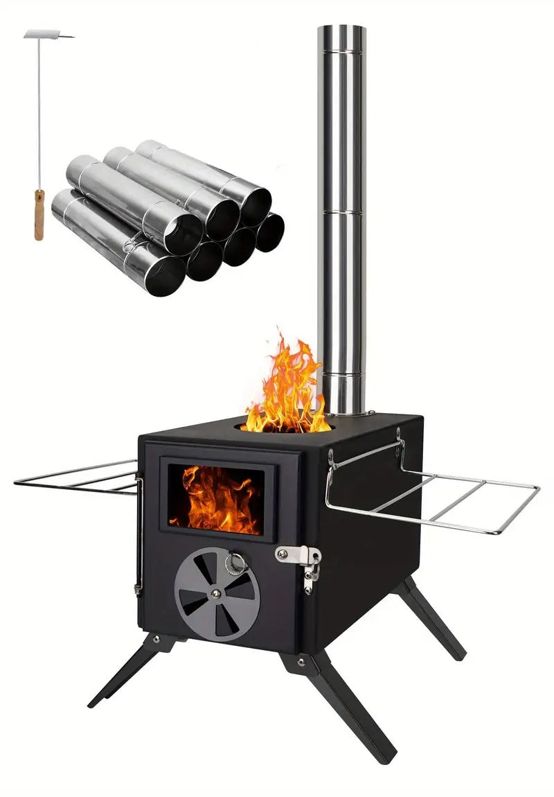 Iron Portable Camping Wood Stove with Chimney