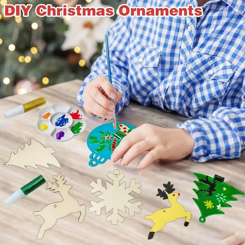 DIY Wooden Christmas Tree Ornaments Craft Set (60pcs)