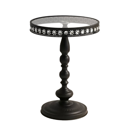 Corner Table Round Minimalist Side Table (Black + Lace)