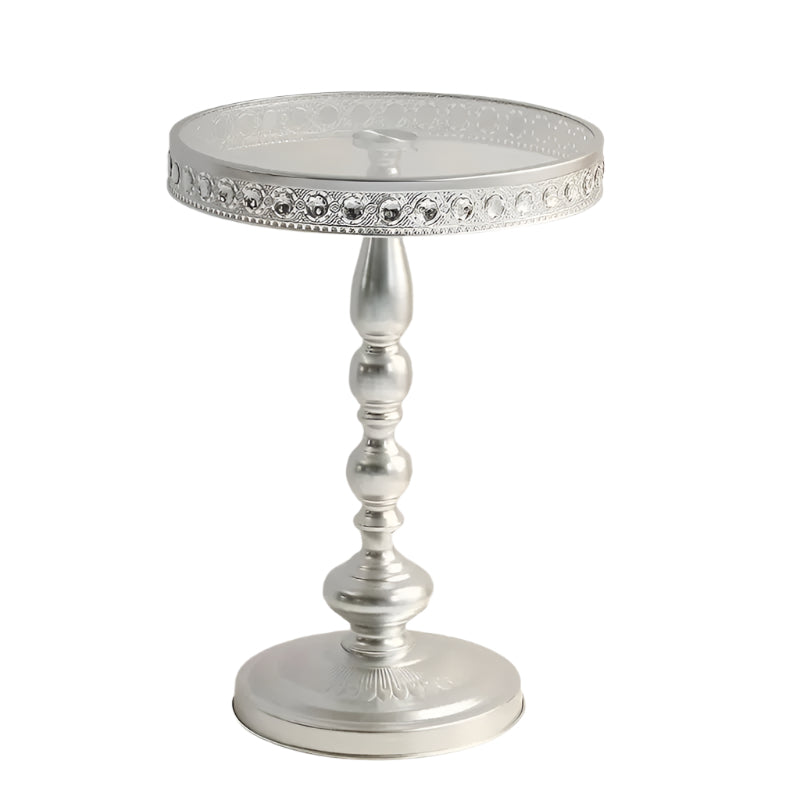 Corner Table Round Minimalist Side Table (Silvery + Lace)