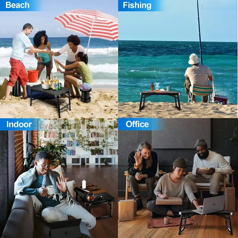 Retractable Folding Table and Adjustable Stool Set