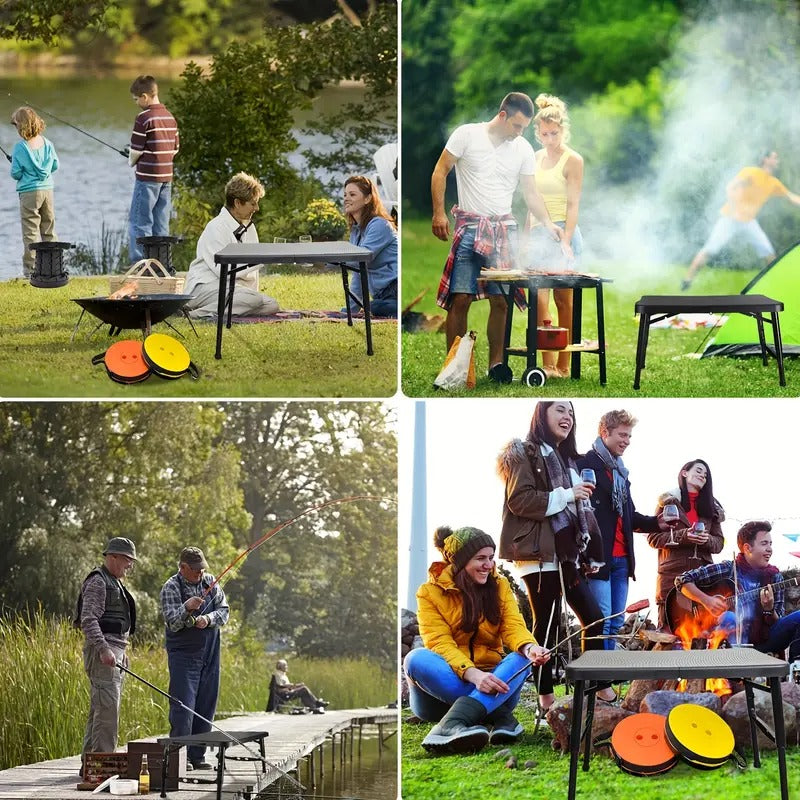 Retractable Folding Table and Adjustable Stool Set