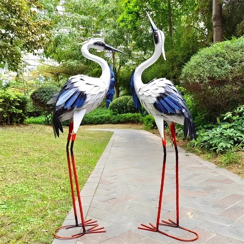 Crane Statues Iron Garden Decor (2pcs)