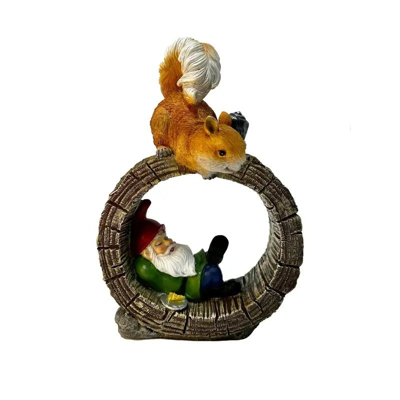 Solar Squirrel Elf Garden Statue Light with Wireless Charging