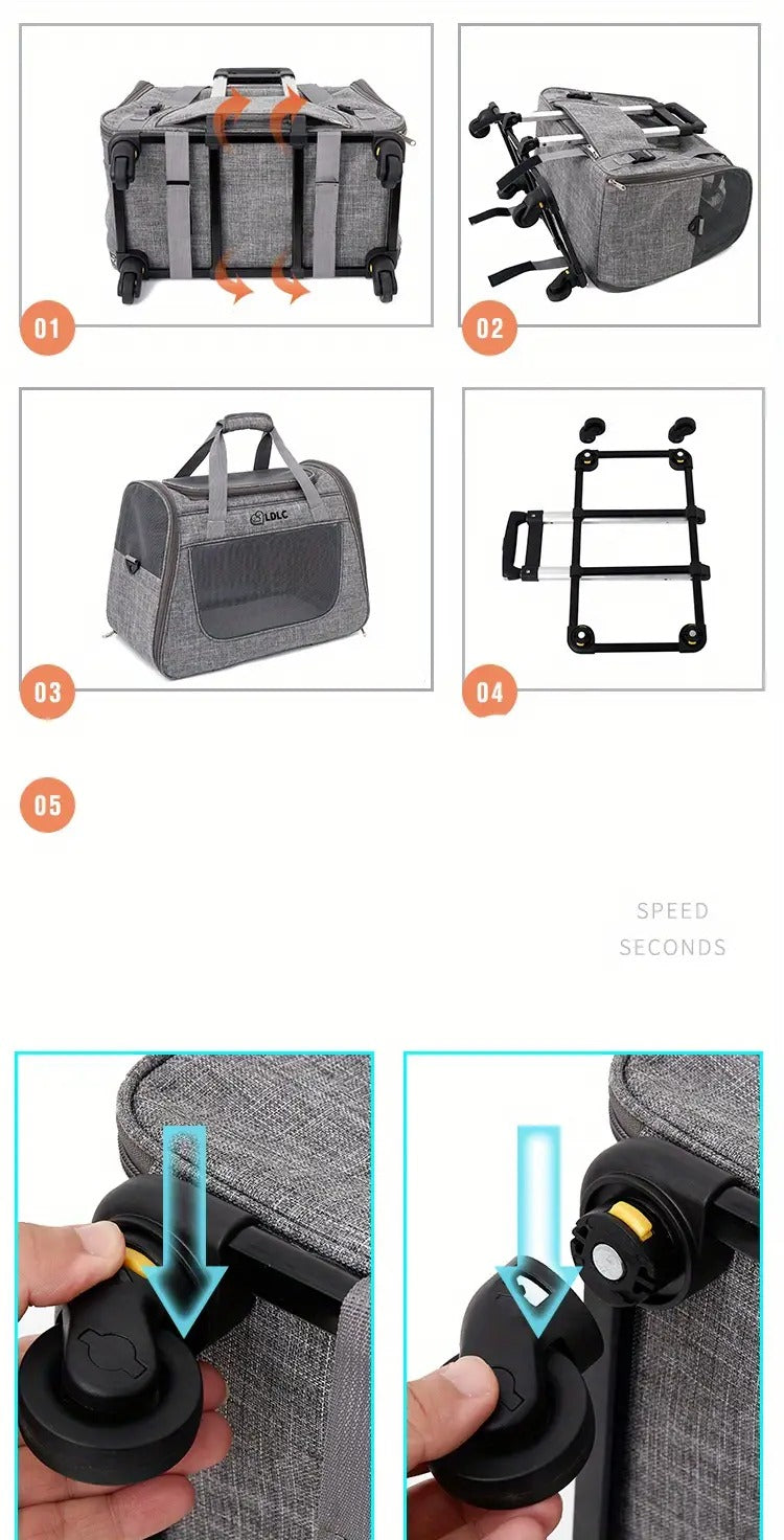 Pet Rolling Carrier with Detachable Wheels