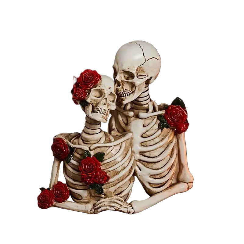 Rose Skull Figurine Holding Hands Halloween Decor