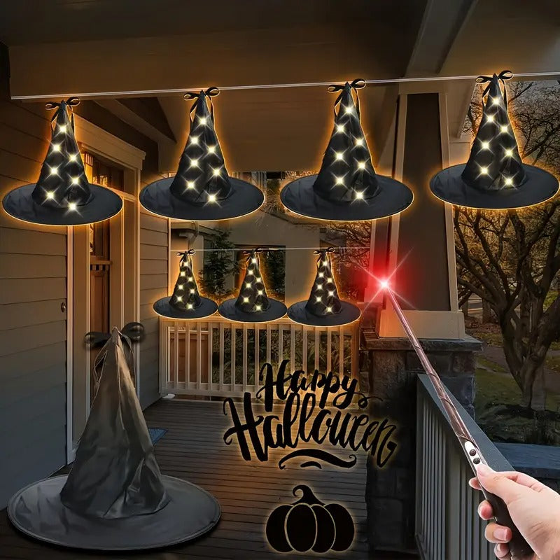 Glowing Hanging Witch Hats with Remote (8 Pack)
