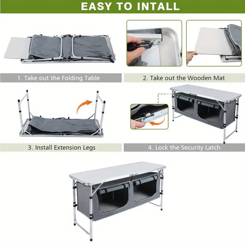 Folding Aluminum Table with Storage Cabinet