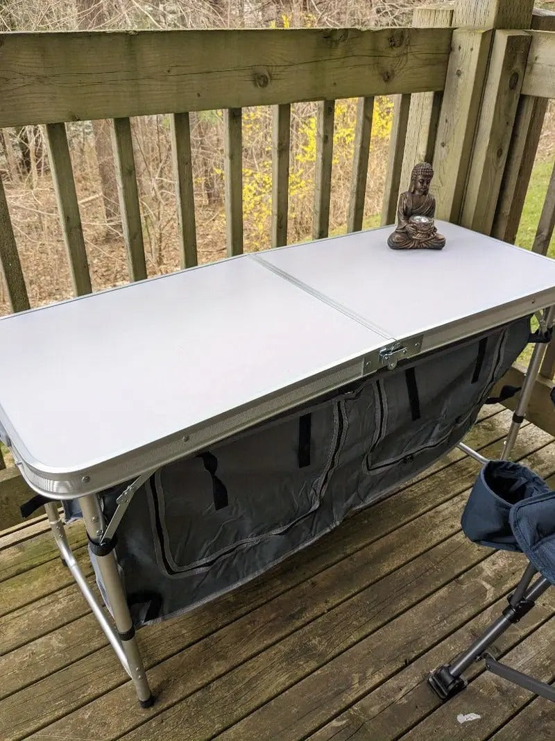 Folding Aluminum Table with Storage Cabinet
