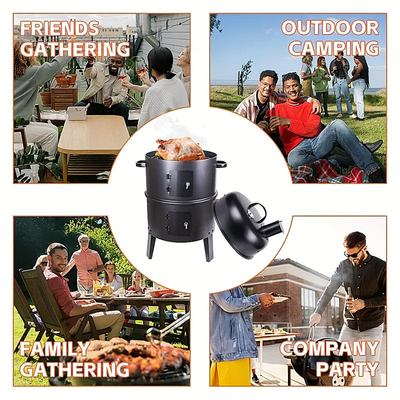 Charcoal BBQ Smoker Cast Iron Grill with Lid