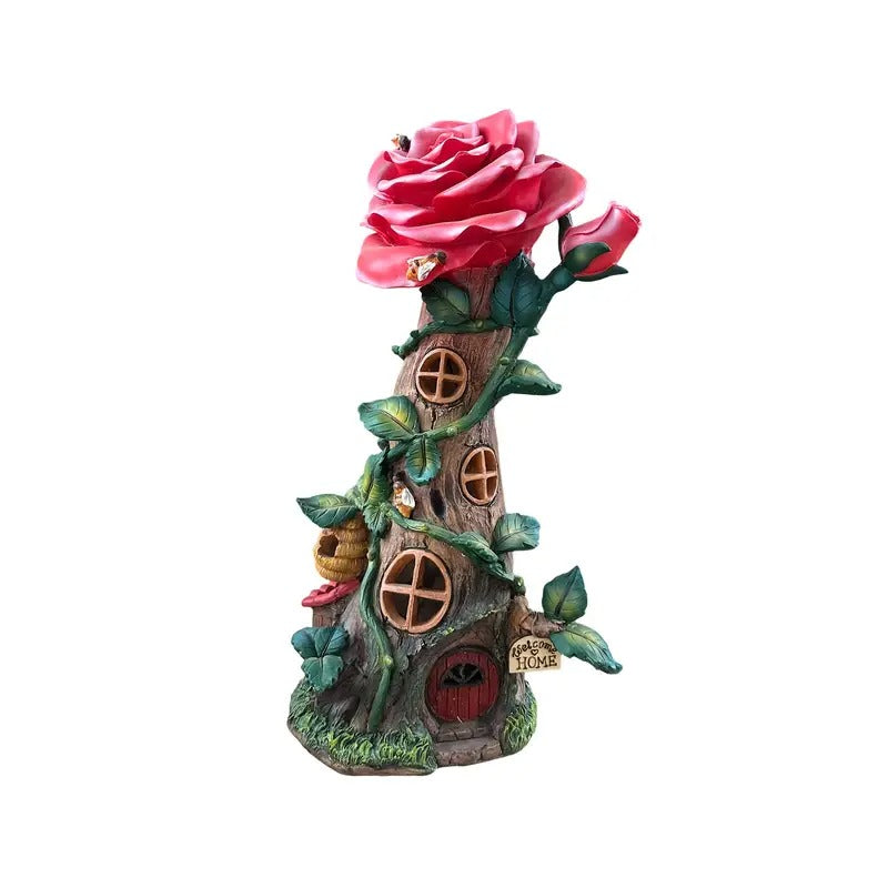 Rose House Solar Light Outdoor Resin Decoration