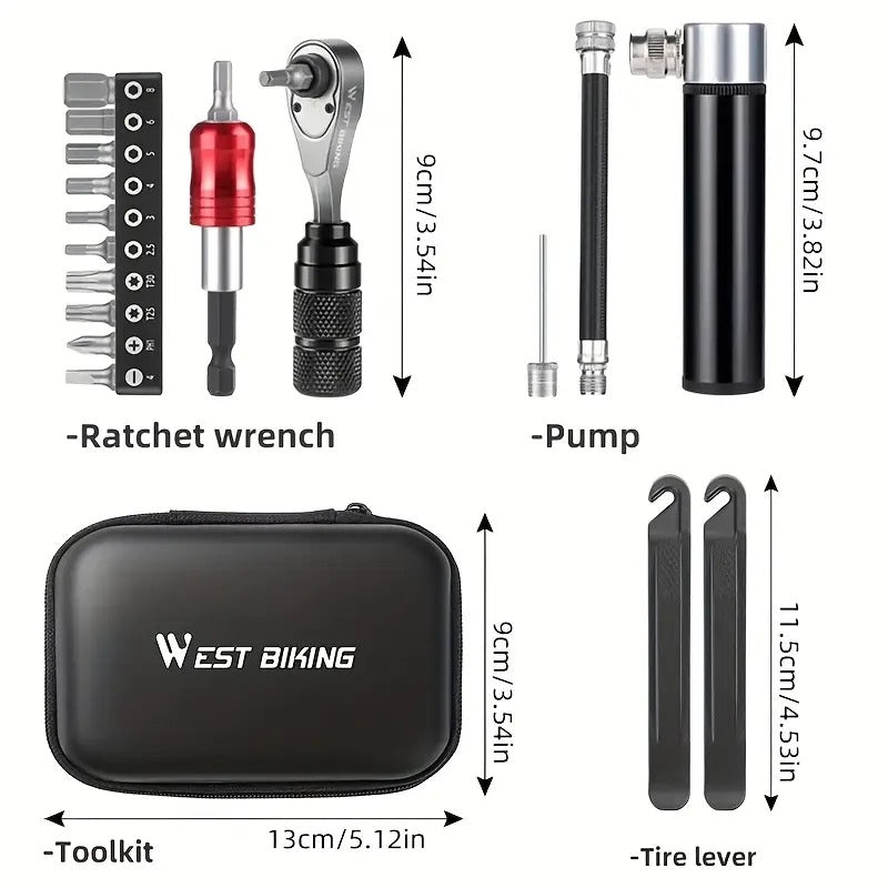 Bike Repair Tool Kit with Pump and Bag