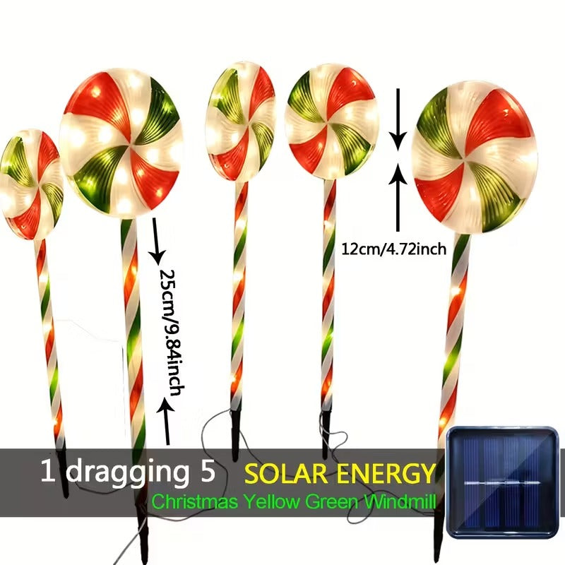 5-in-1 Solar-Powered Christmas Candy Cane Lights