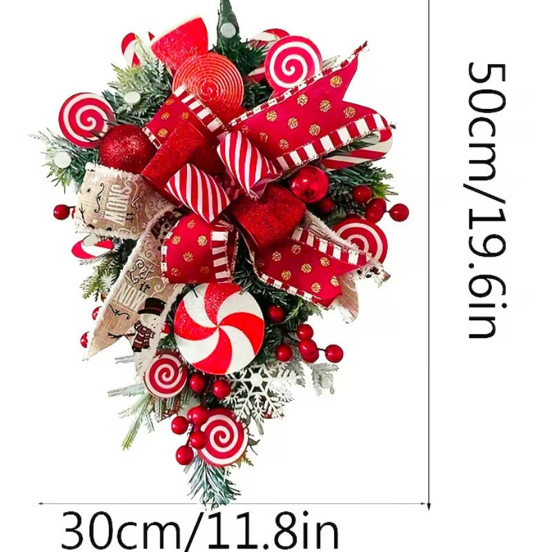Christmas Candy Bow Upside-Down Tree Wreath Decor