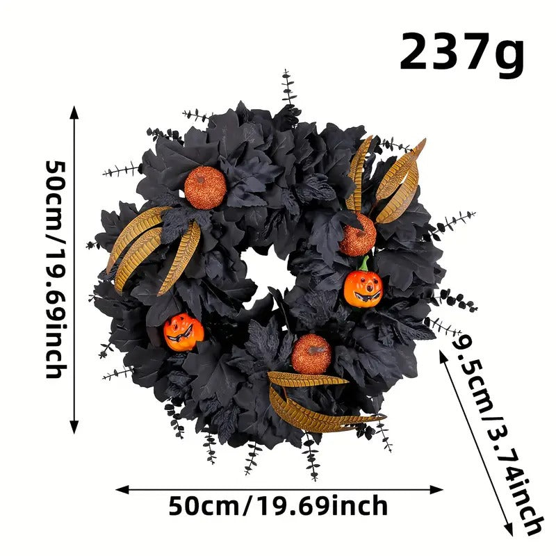Halloween Black Pumpkin Maple Leaf Door Wreath