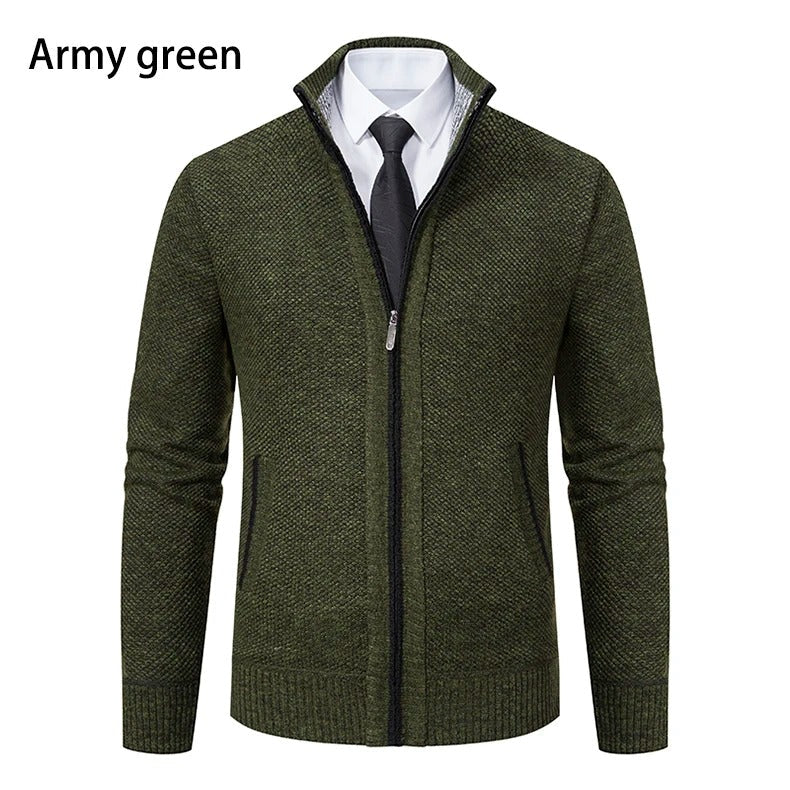 Mens Collar Fleece Sports Zipper Jacket (Green)