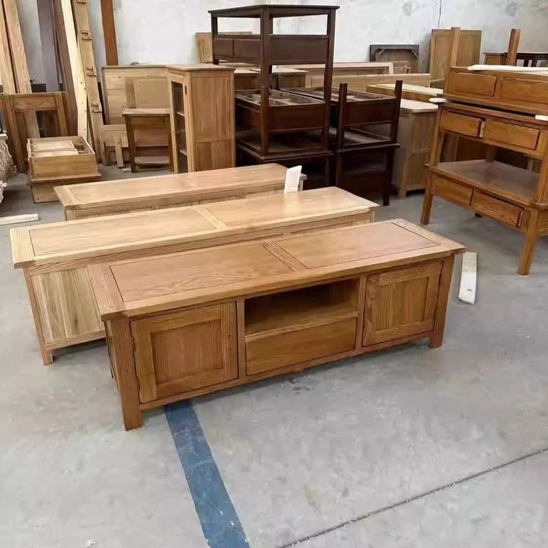 Solid Wood TV Cabinet with Modern Red Oak Design