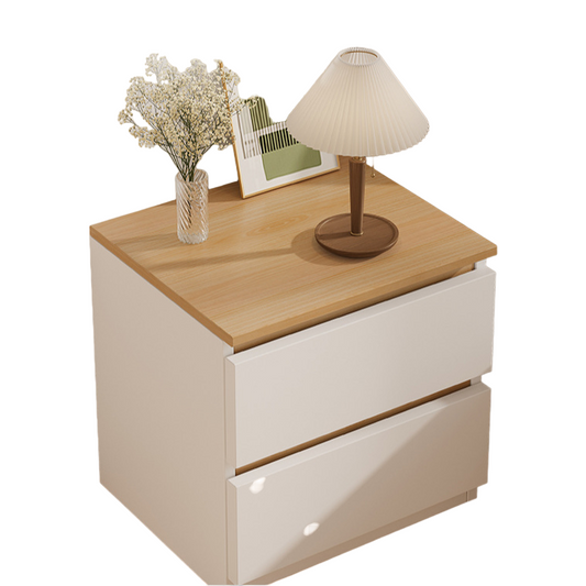 Double Layer Drawer Bedside Cabinet - Yellow and White