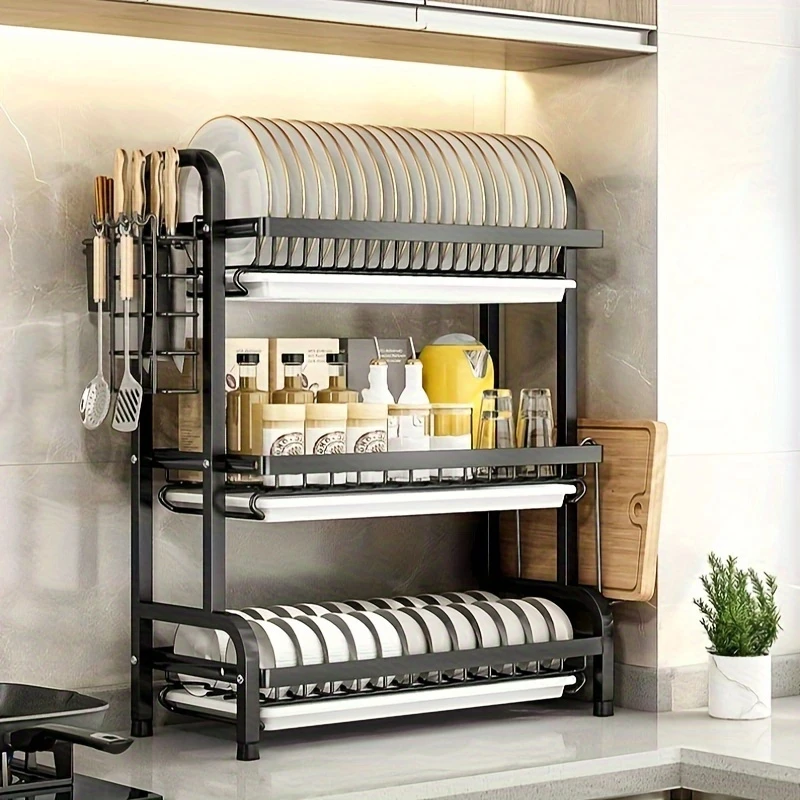 Dish Rack with Utensil & Board Holder (3-Tier)