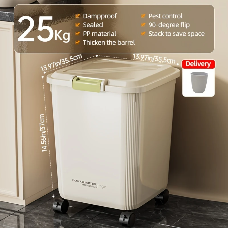 Rolling Grain Storage Container with Measuring Cup