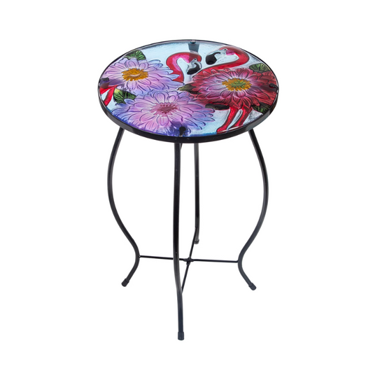 Flamingo Round Glass Top Outdoor Patio Side Table