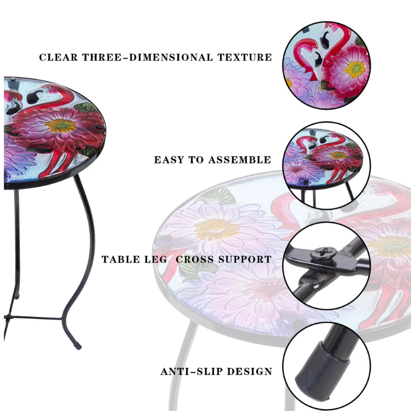 Flamingo Round Glass Top Outdoor Patio Side Table