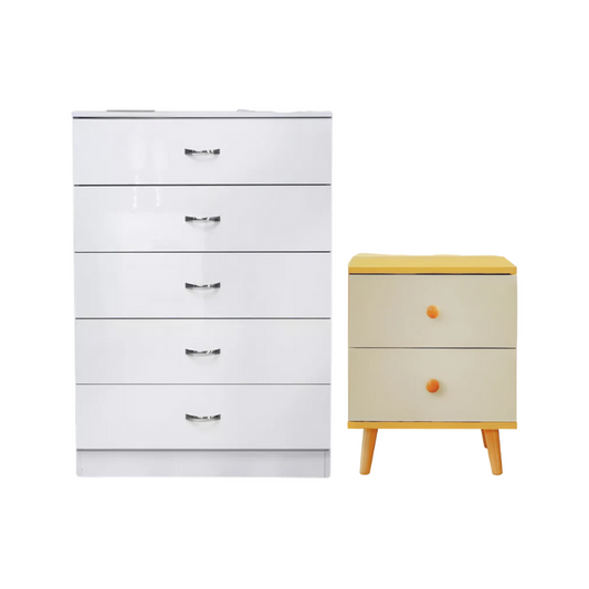 5 Layer White Drawer Chest Storage with Bedside Table