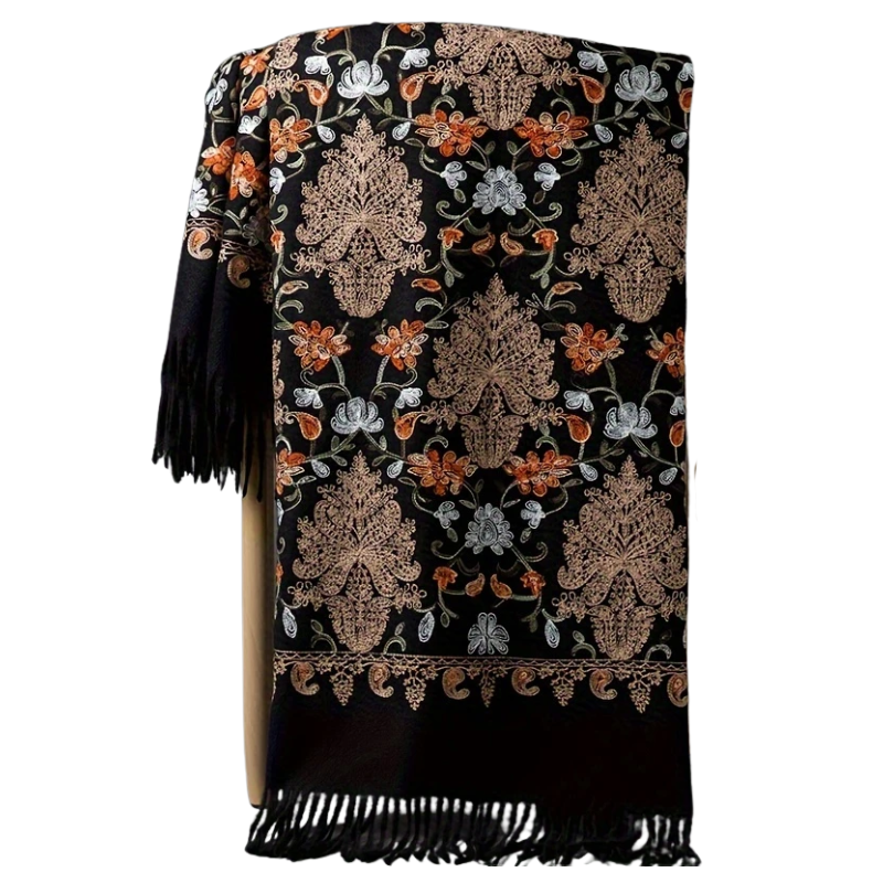 Winter Bohemian Floral Embroidered Shawl Scarf Wrap