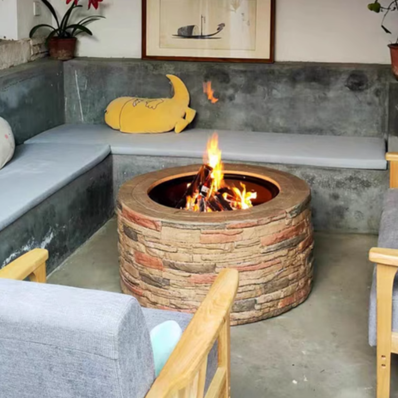 Outdoor Stone Charcoal Barbecue Grill with Hot Pot