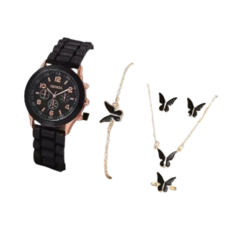 Womens Watch Jewelry Bracelet Ring Set (BK-HD)