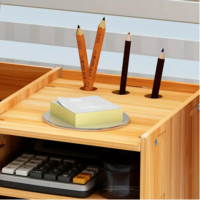 Wood Monitor Stand with Drawer & Keyboard Tray