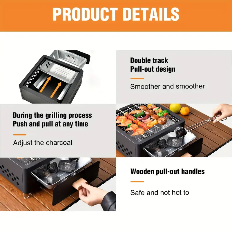 Outdoor Charcoal Grill with Wooden Stand