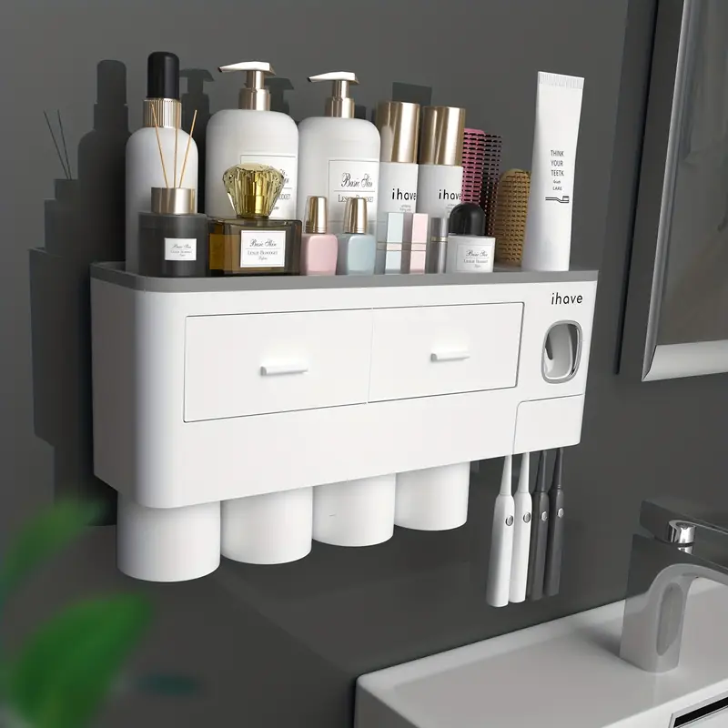Wall Mounted Toothbrush Holder with Toothpaste Dispenser