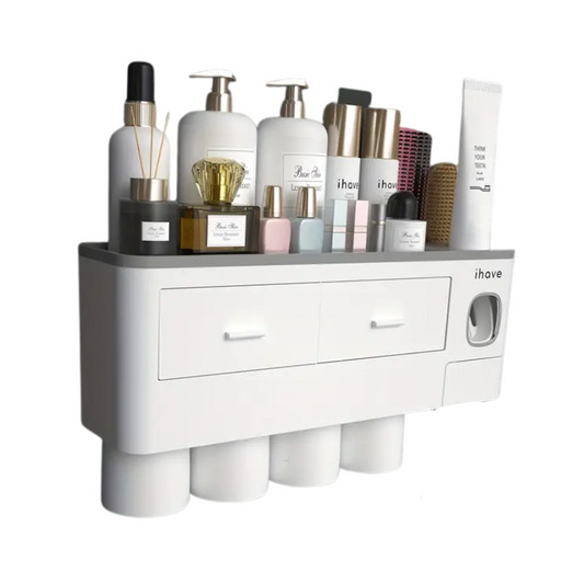 Wall Mounted Toothbrush Holder with Toothpaste Dispenser