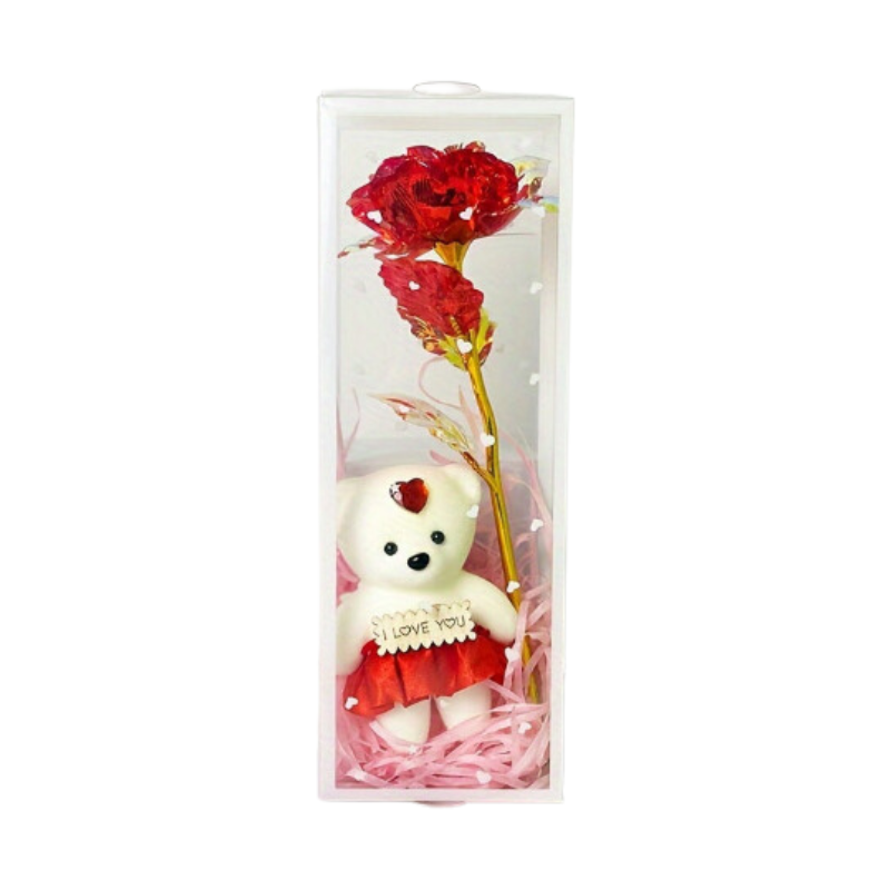Enchanted Bear & Rose Gift Box for Special Occasions (Red)