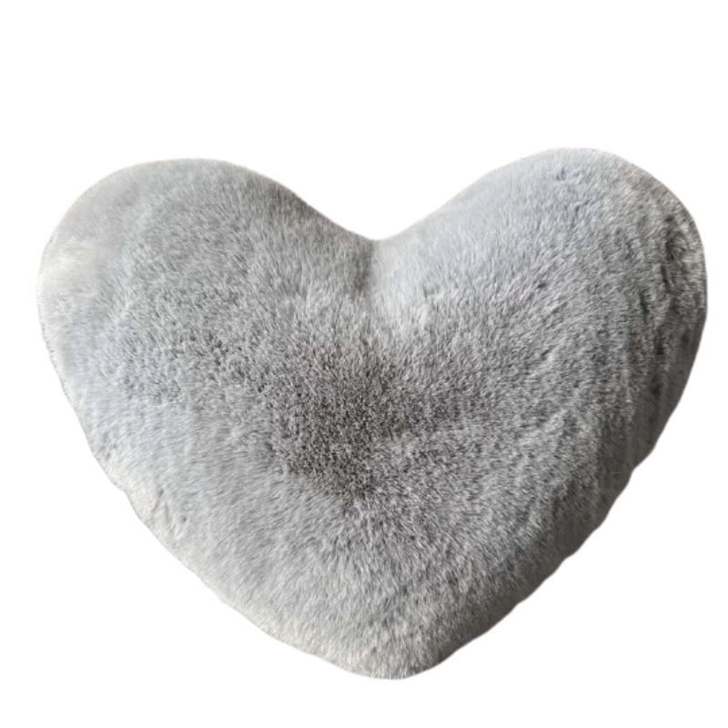 Heart Shaped Faux Bunny Fur Pillow (Dark Grey)