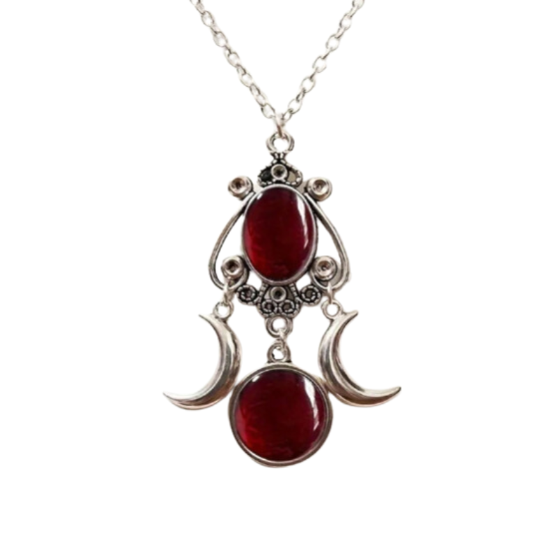 Charming Triple Moon Goddess Pendant Necklace (Red)