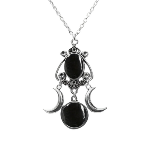Charming Triple Moon Goddess Pendant Necklace (Black)