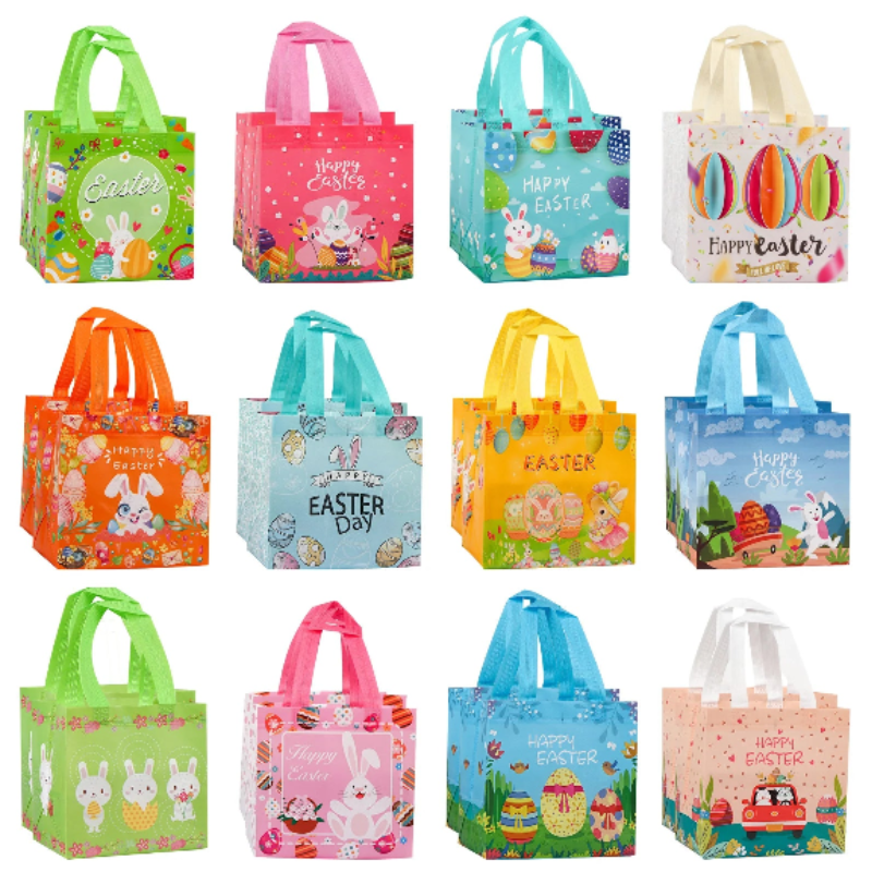12PCS Easter Bunny Gift Bags with Handles