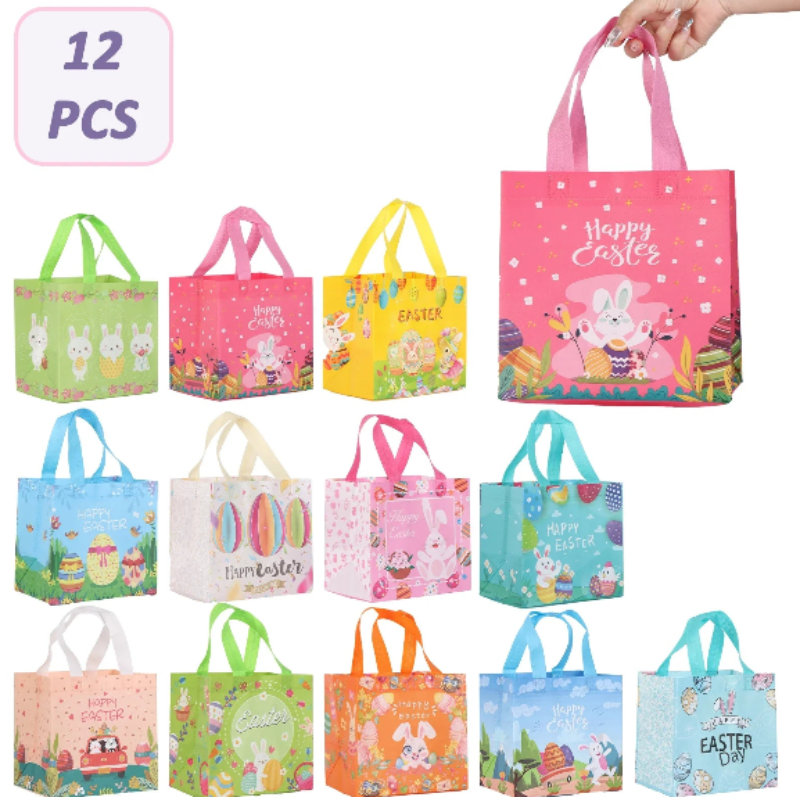 12PCS Easter Bunny Gift Bags with Handles