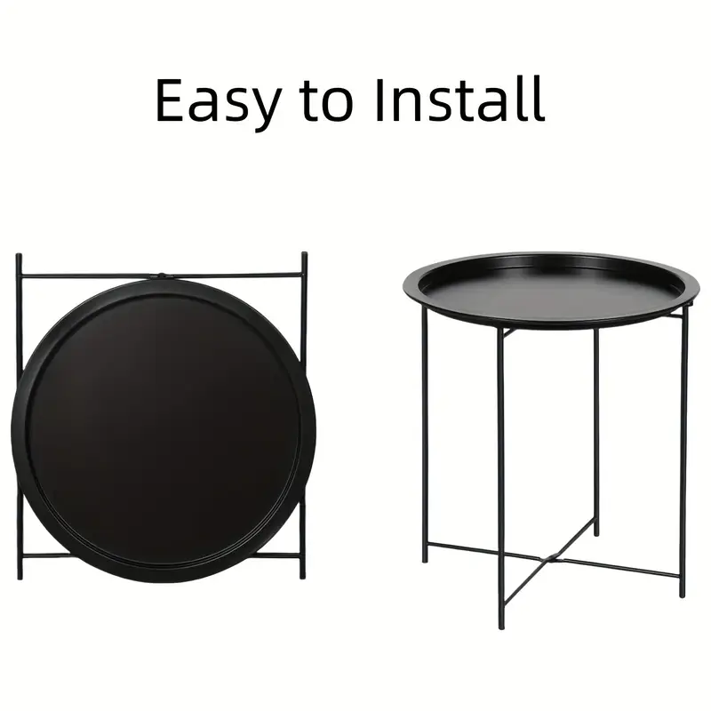 Black Round Coffee Table with Detachable Tray