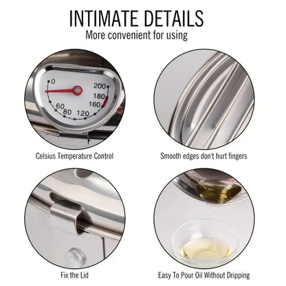 Stainless Steel Deep Fryer with Temperature Control and Oil Drop Filter Rack