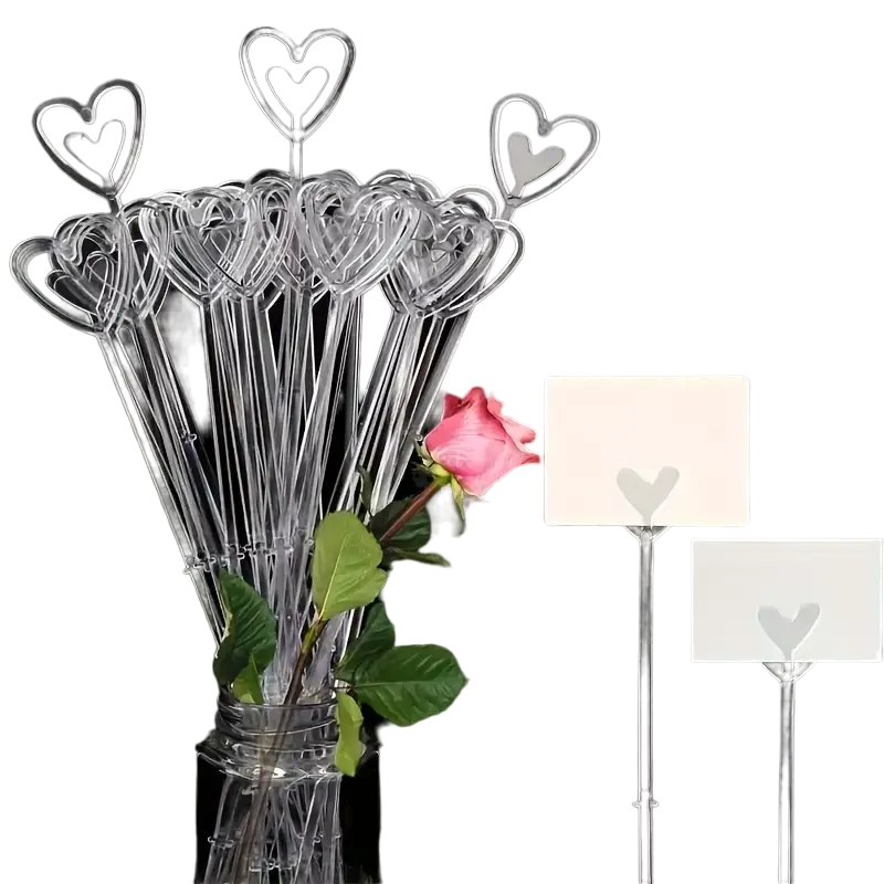 50-Piece Heart-Shaped Plastic Flower Card Holders