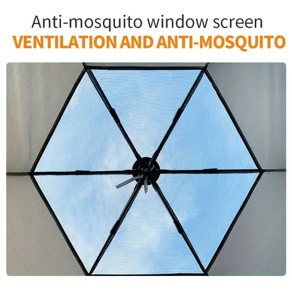 Hexagonal Fiberglass Pole Camping Tent - Silvery Glue Beige, 4-Person Capacity