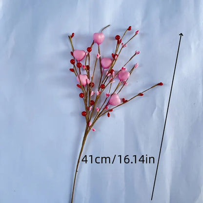8pcs Heart-shaped Pink and Red Berry Stems