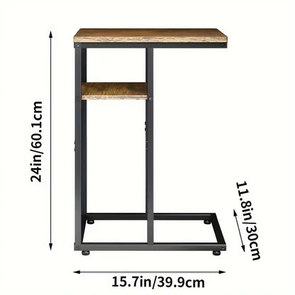 Wooden Sofa Side Table with Storage Rack - Classic Style