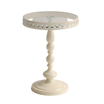 Corner Table Round Minimalist Side Table (White + Lace)